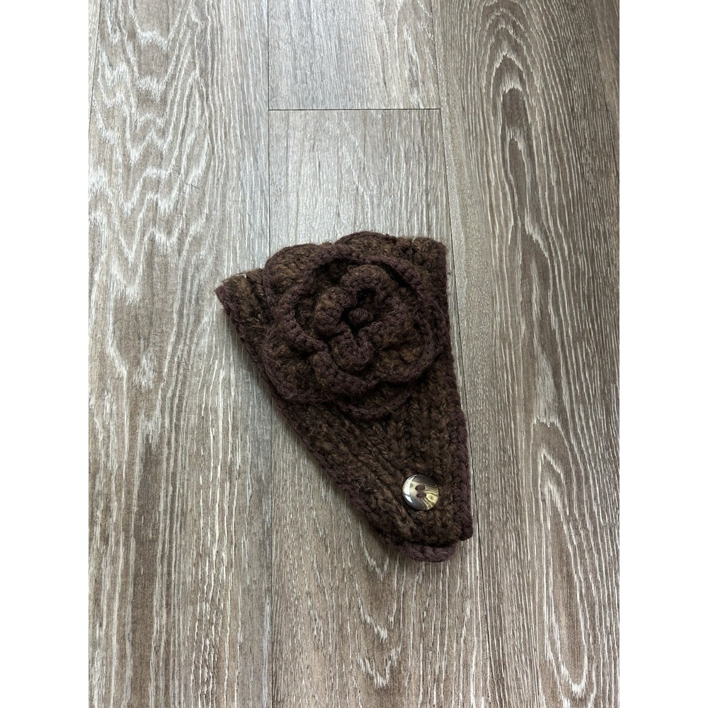 2000s Brown Knit Floral Headband Ear Warmer Y2K Coquette Fairy Whimsy